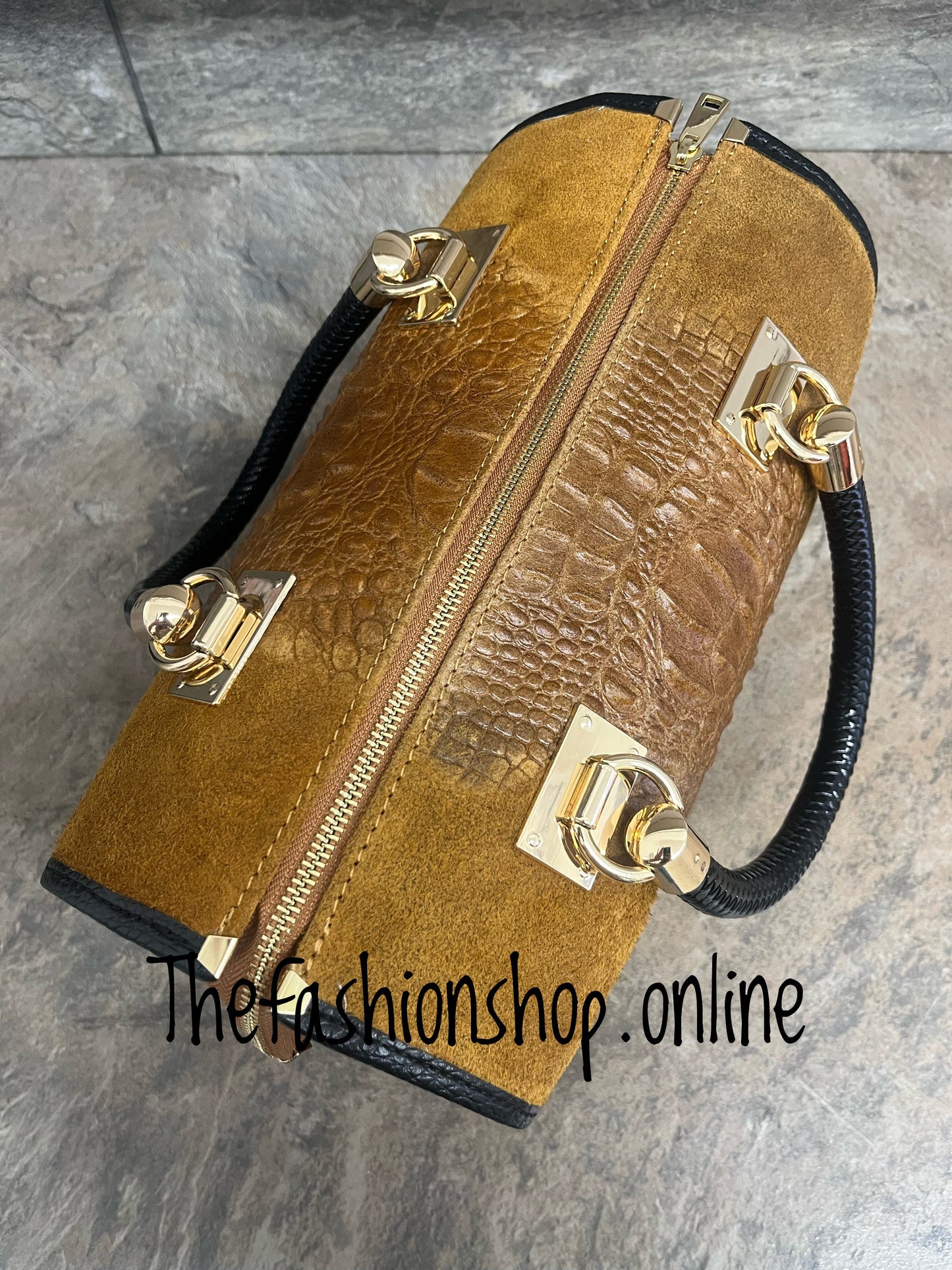 Sarah Tempest tan leather bowling bag