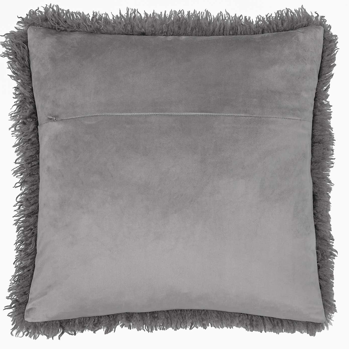 Grey Faux Sheepskin Scatter Cushion 18x18