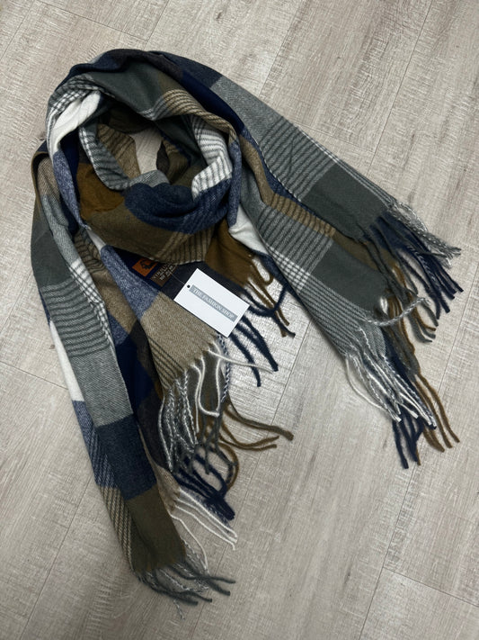 Navy Checked Virgin wool mix scarf