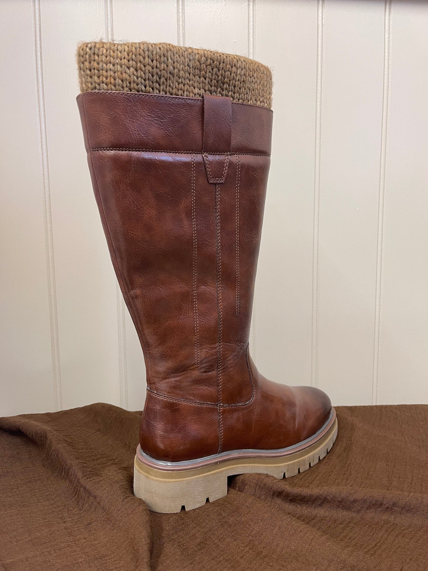 Marco Tozzi chestnut faux leather calf length boot  sizes 4-9