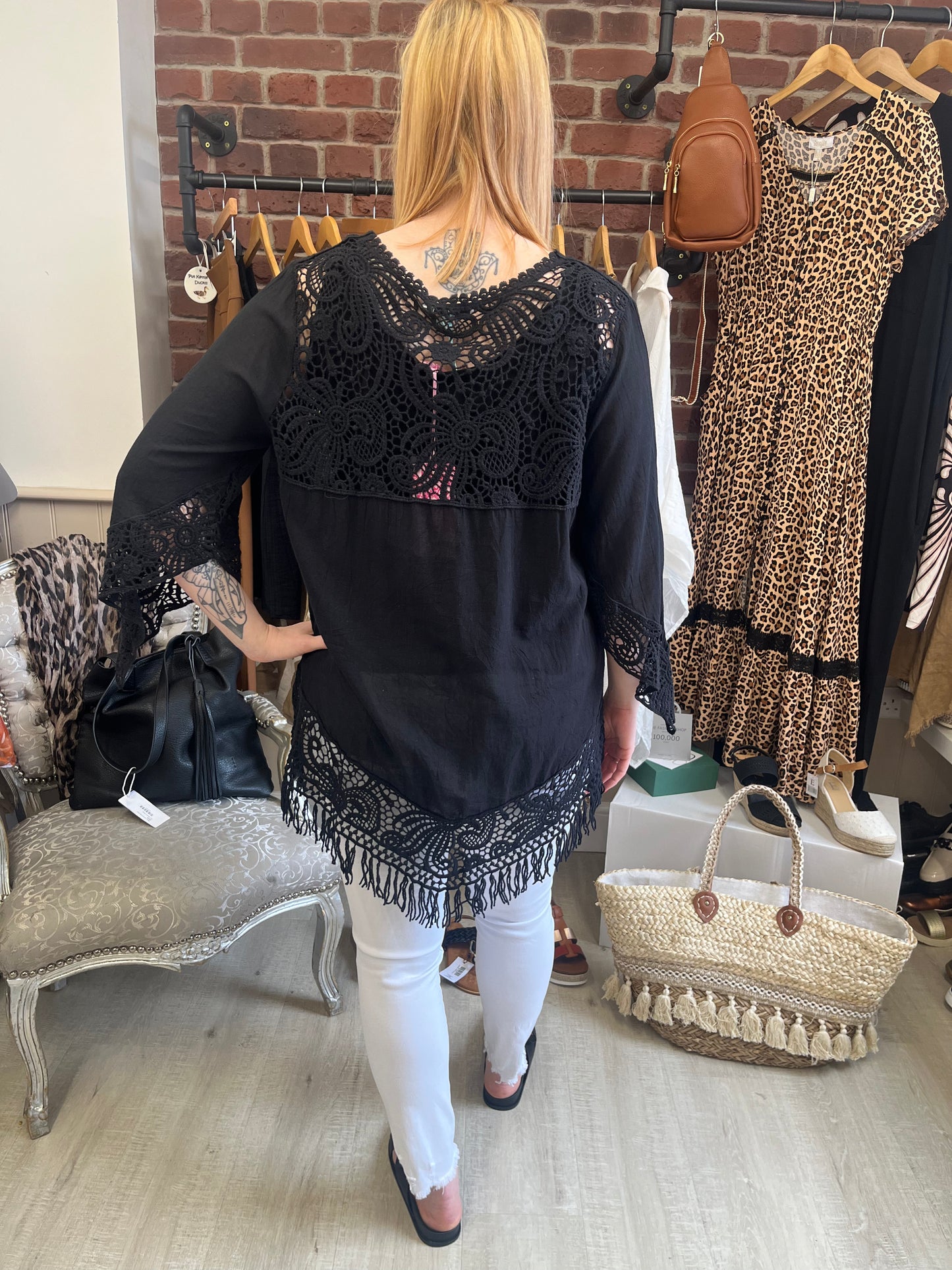 Black lace detail tassel top 12-18