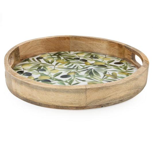 Candlelight Handcrafted Round Tray Mango Wood Olives 30cm