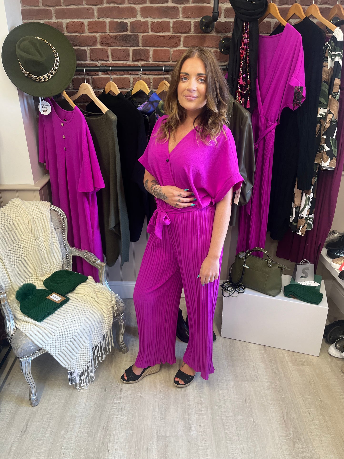 Magenta pleated jumpsuit 10-16