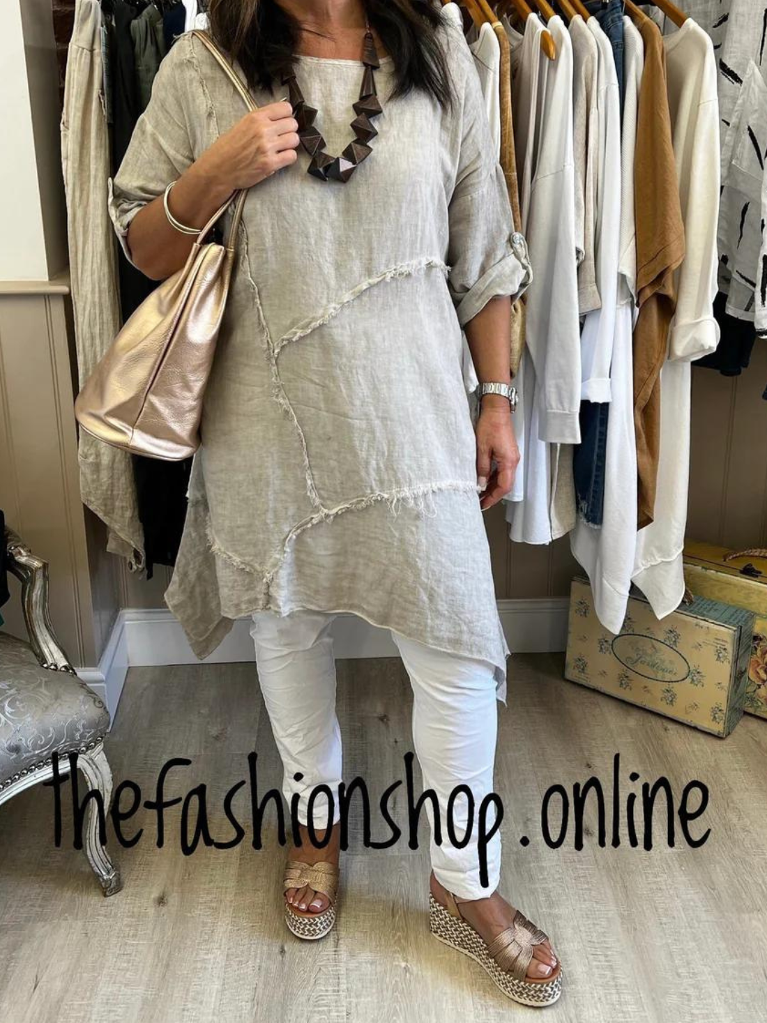 Stone patchwork linen tunic 10-14