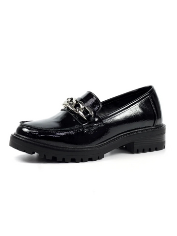 Lunar Tress black patent shoe with chain detail sizes 4-8