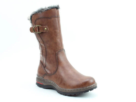 Heavenly Feet dark tan Bramble wide fit mid calf boot with zip sizes 4-8