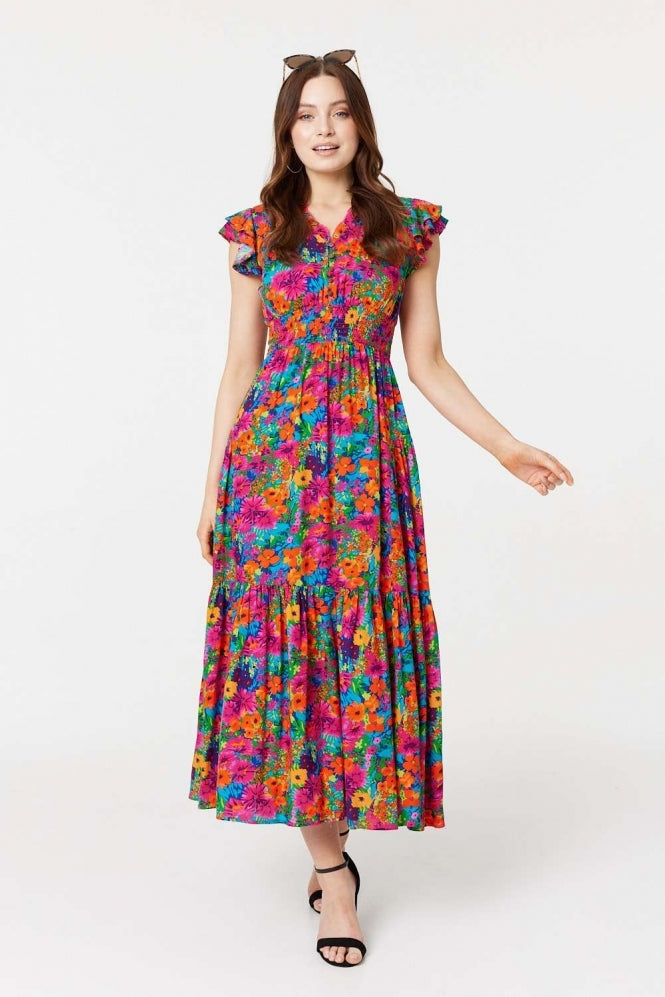 Stella Morgan floral print tiered maxi dress in sizes 8,10,12,14,16