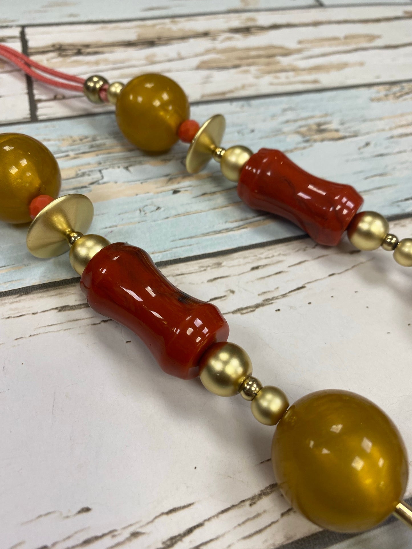 Gold, mustard and rust long necklace