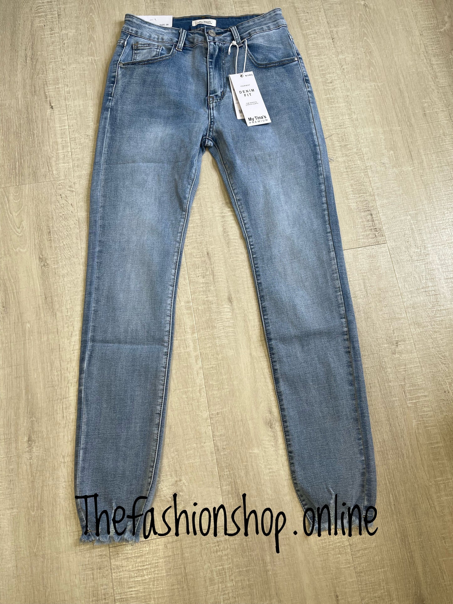 Denim blue stonewash premium ladies fit frayed edge jeans sizes 10-20