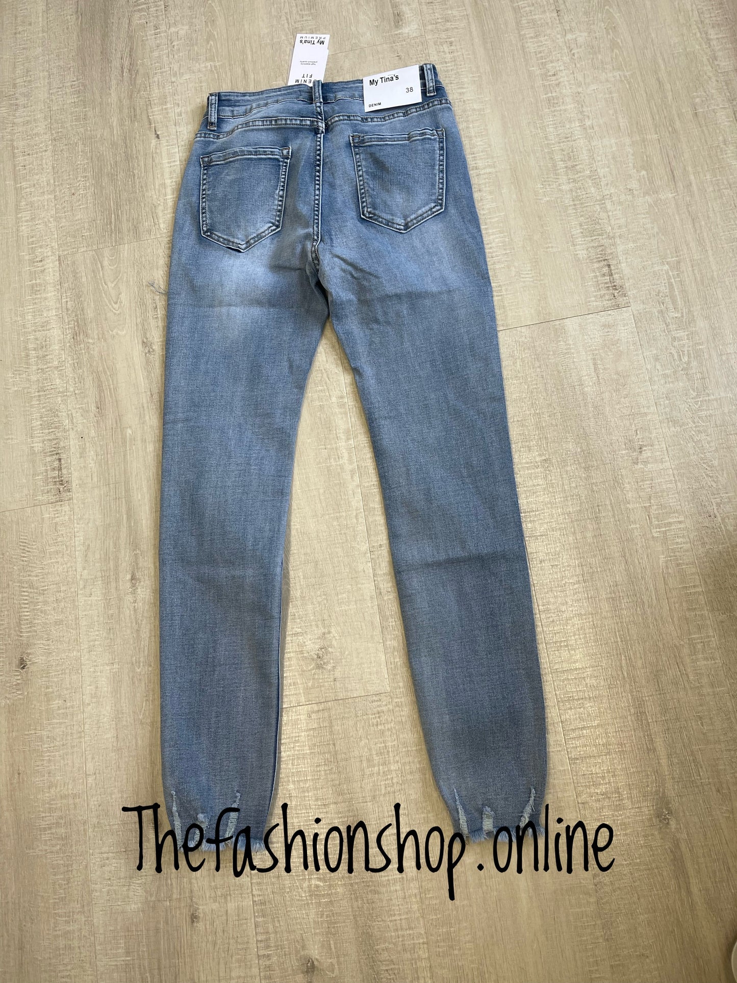 Denim blue stonewash premium ladies fit frayed edge jeans sizes 10-20