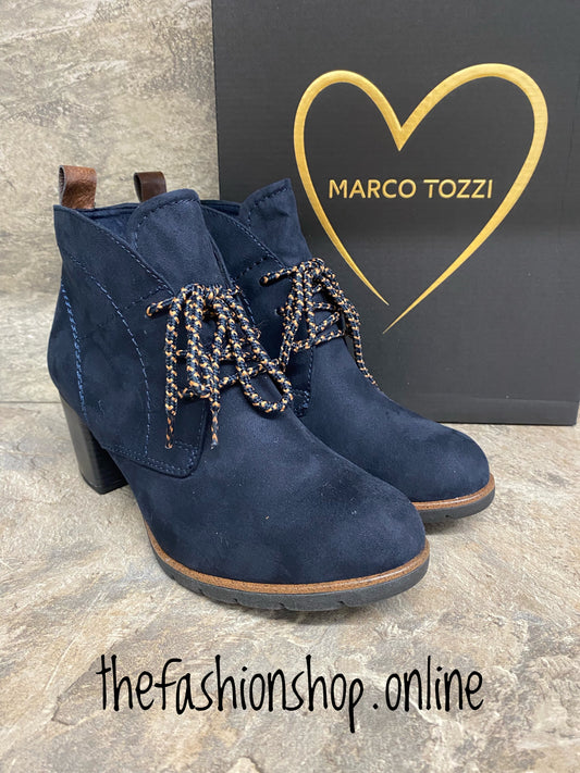 Marco Tozzi navy heeled lace up boot sizes 4-9