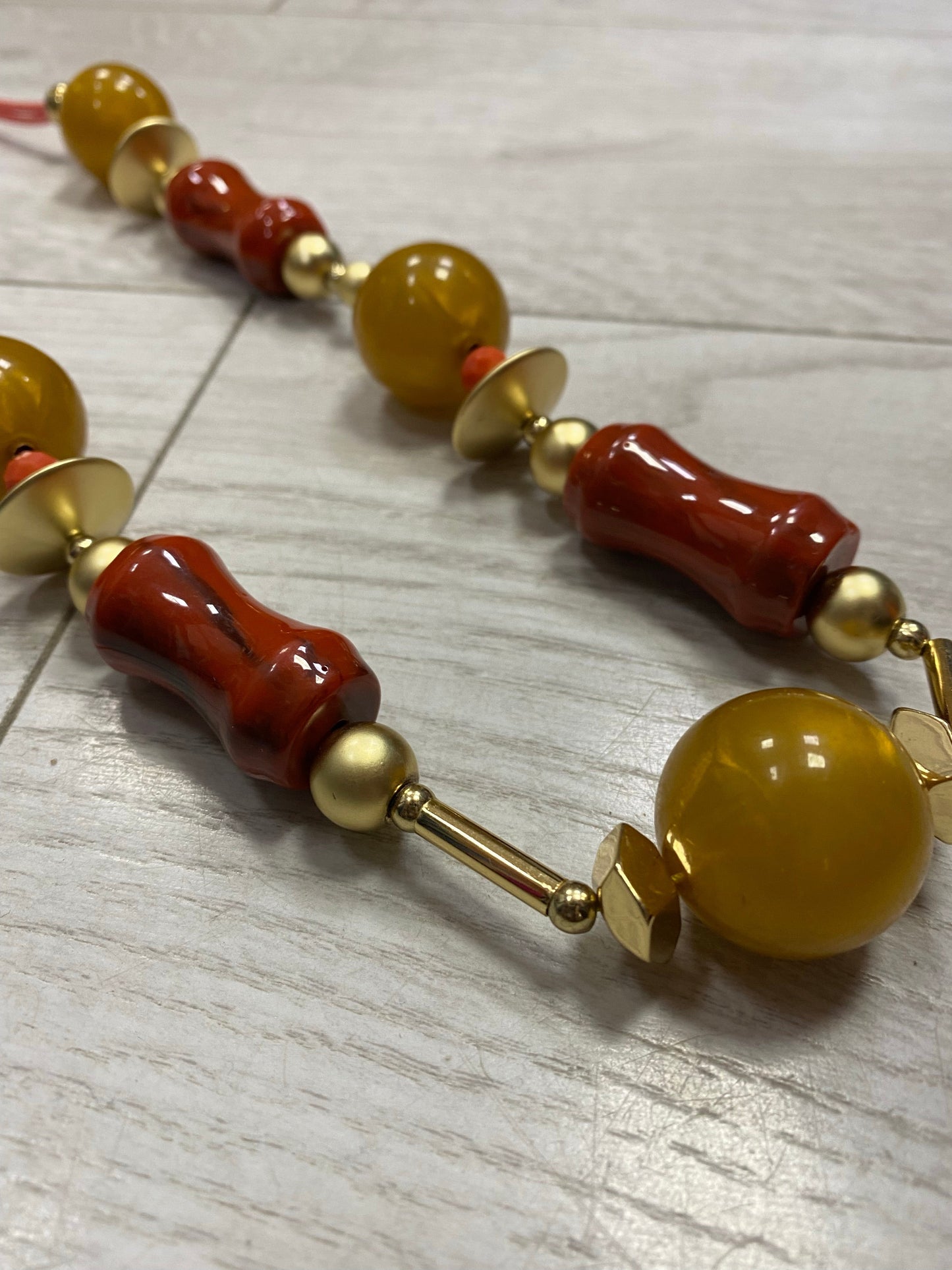 Gold, mustard and rust long necklace