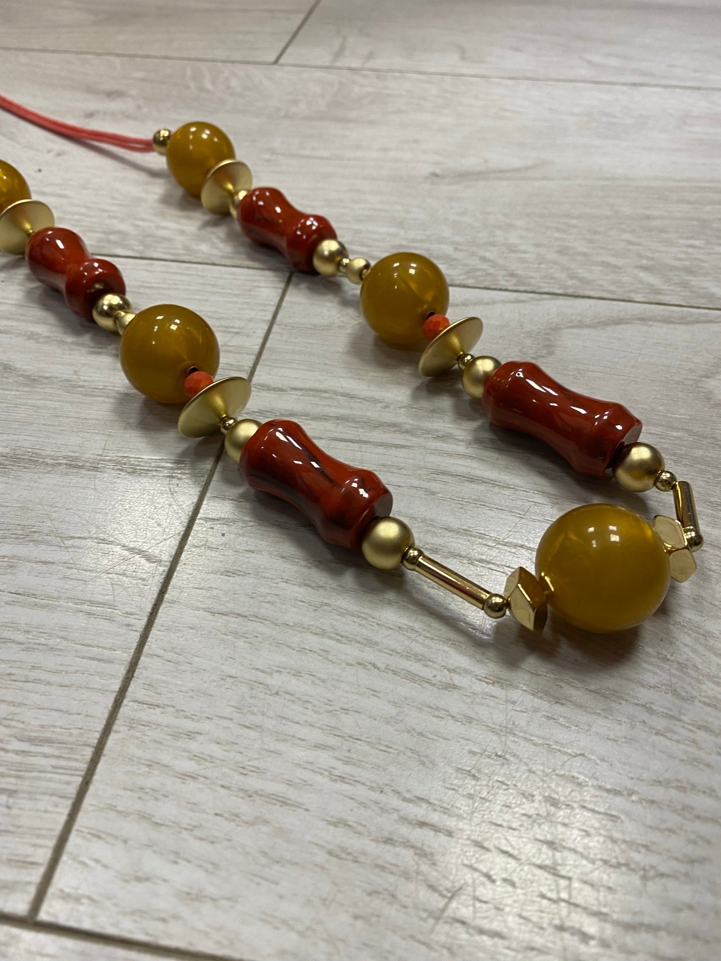 Gold, mustard and rust long necklace