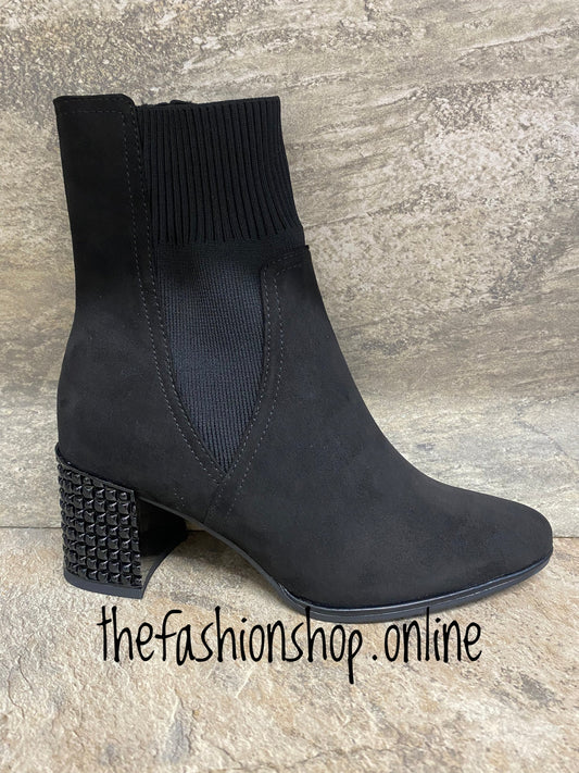 Marco Tozzi black contrast heel boot 4-9