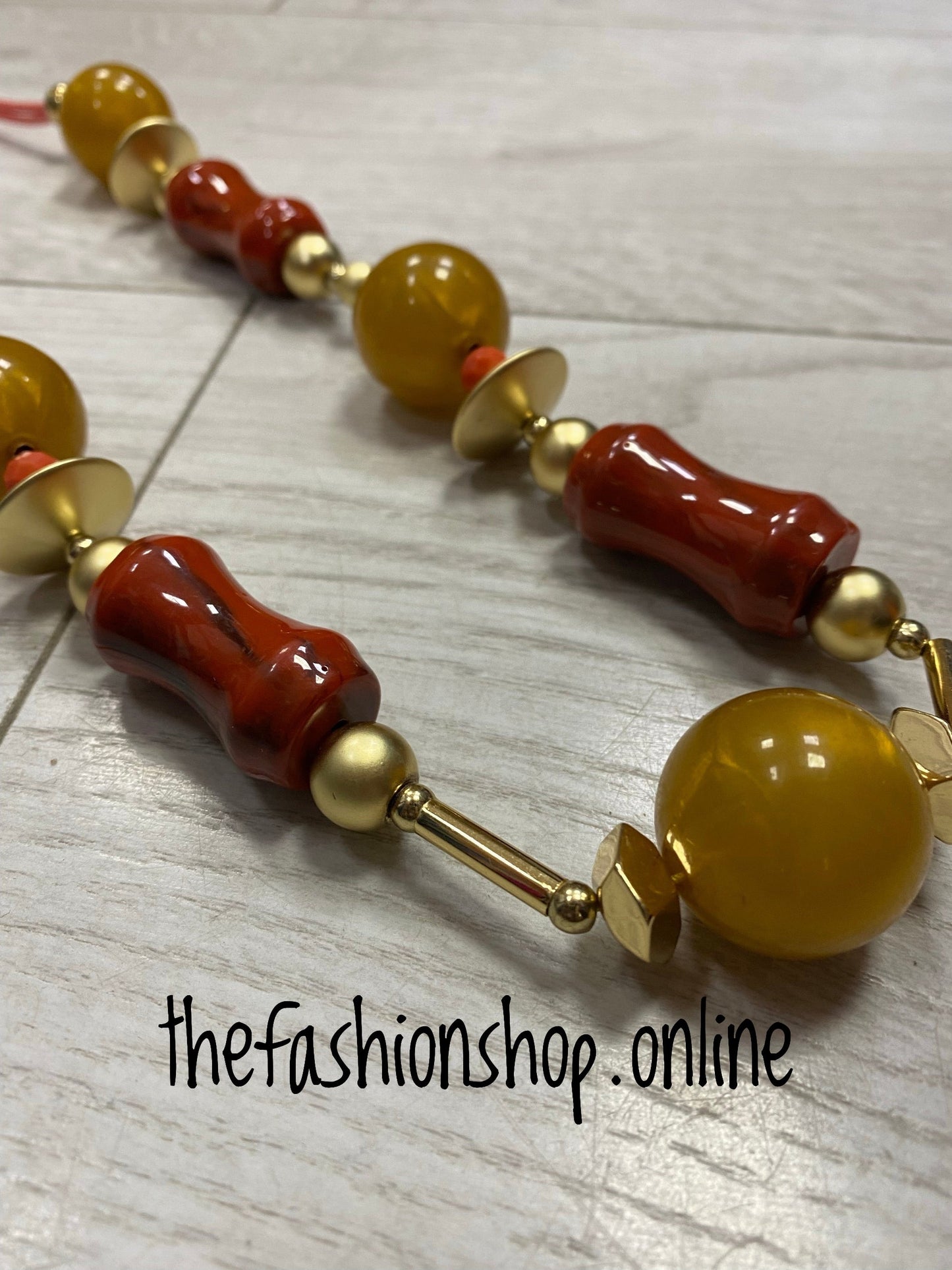 Gold, mustard and rust long necklace