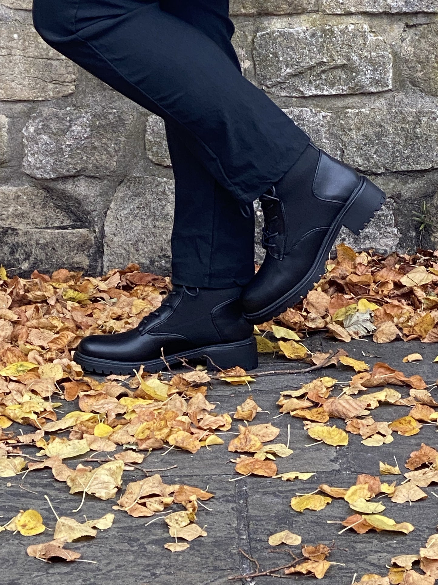 Black chunky sole sock lace up ankle boot 3-8