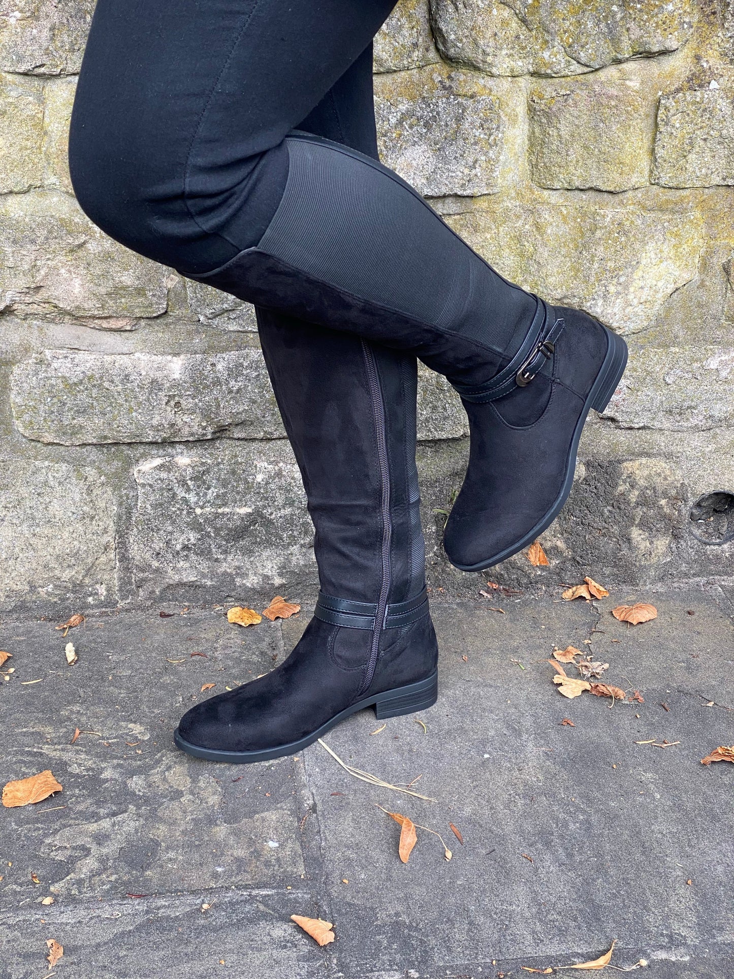 Black mock suede knee length boot 3-8