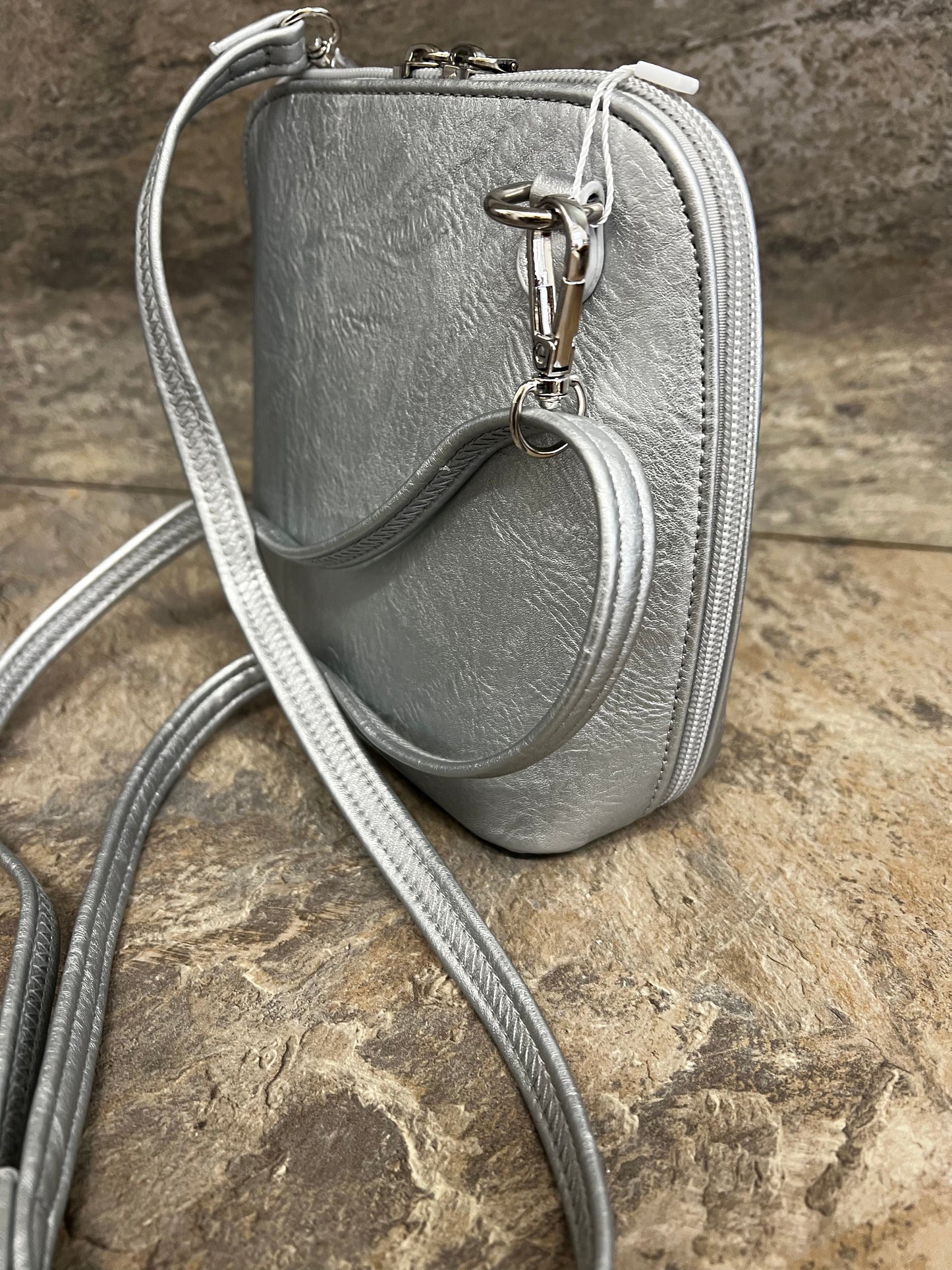 Silver chic bag with long shoulder strap