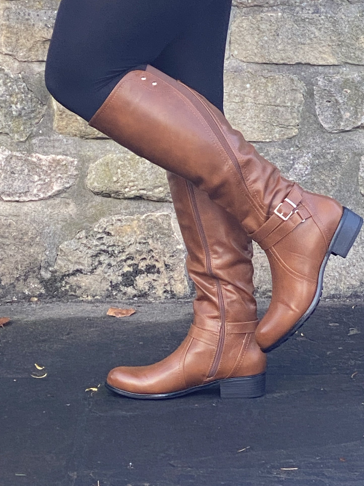 Brown gold detail knee length boot 3-8