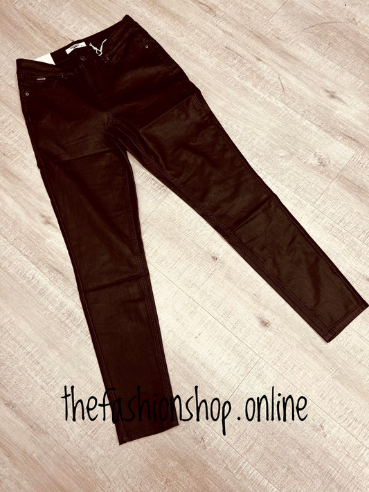 Premium chocolate brown leather look ladies fit skinny jeans sizes 10-20