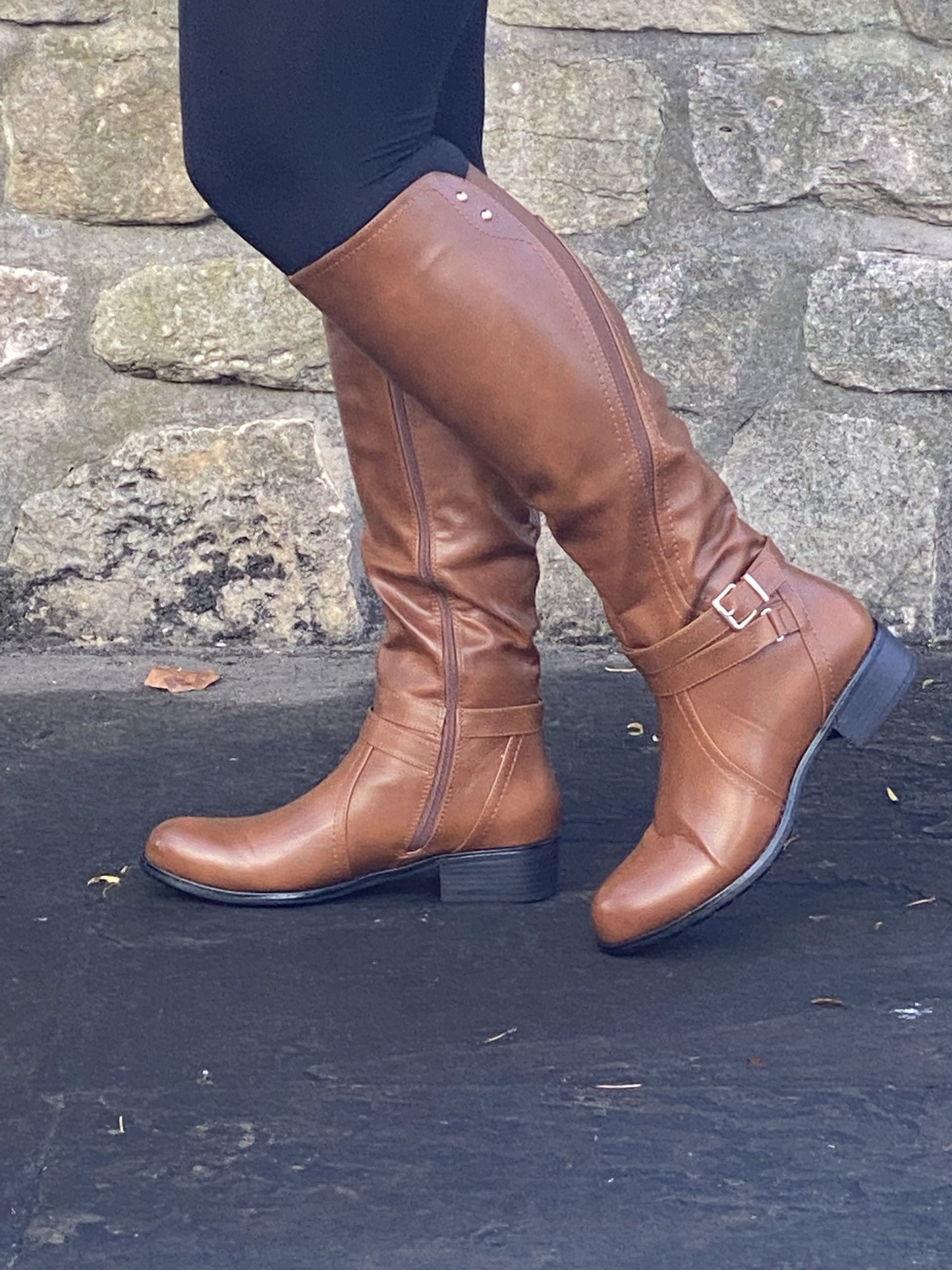 Brown gold detail knee length boot 3-8