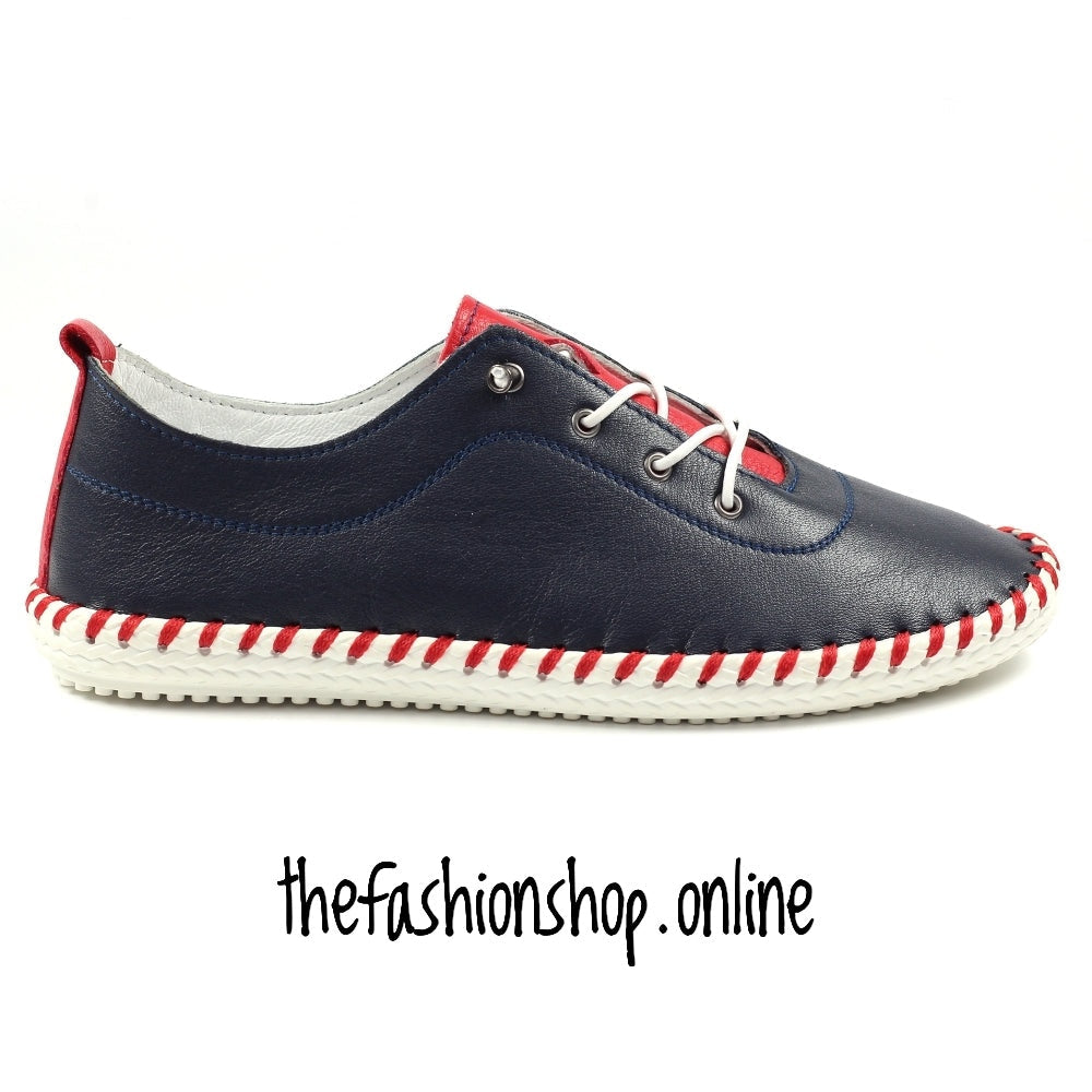 Lunar Sandown navy leather plimsoll 4-8