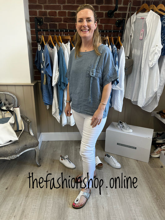 Denim blue linen tag top 10-16