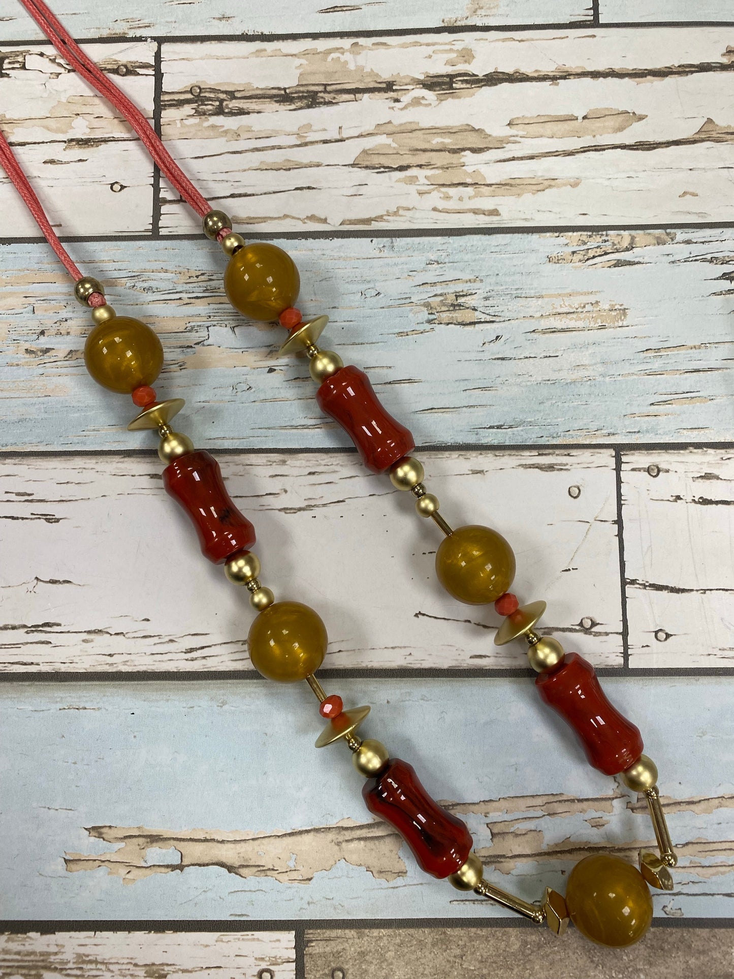 Gold, mustard and rust long necklace