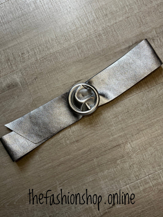 Silver leather belt