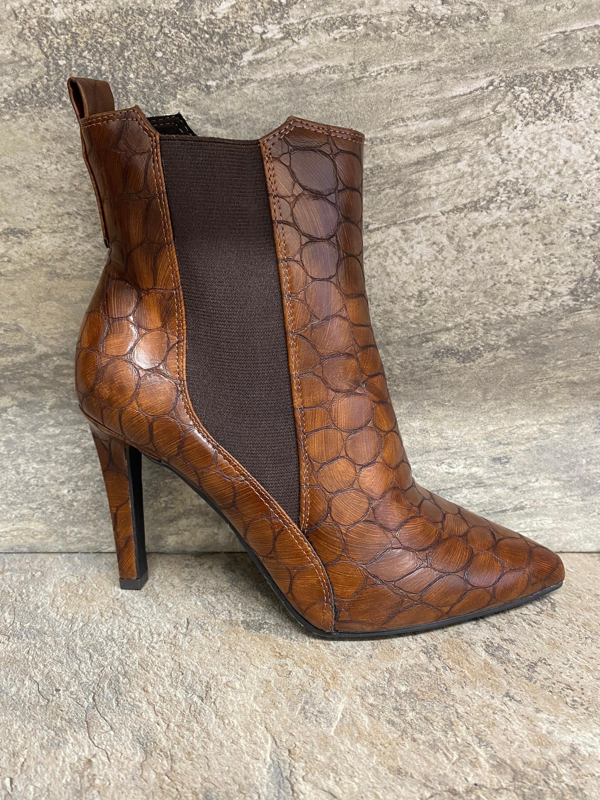 Marco Tozzi cognac mock croc heeled ankle boot 4-9 – The Fashion Shop