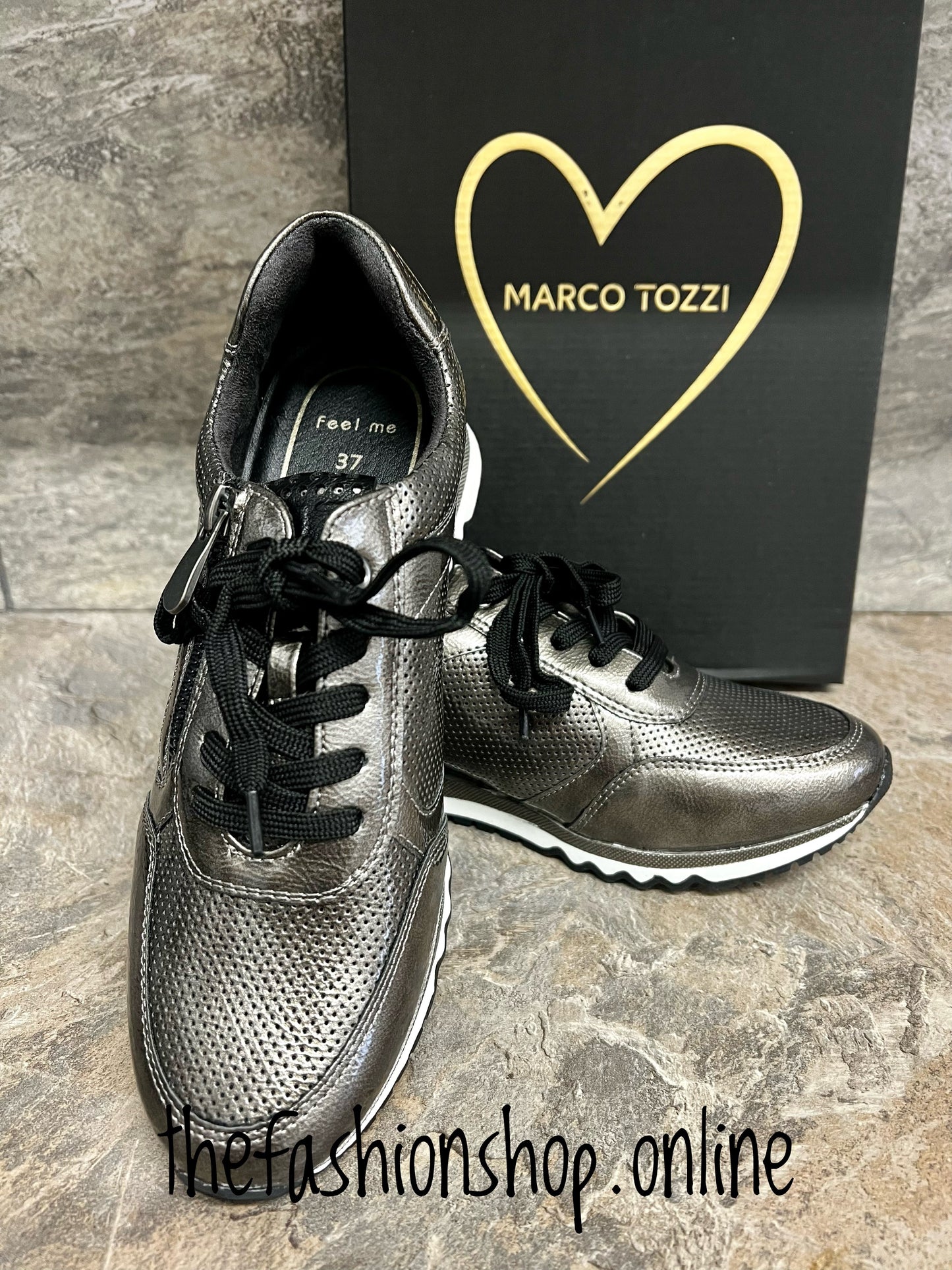 Marco Tozzi pewter trainer with zip and laces 4-9