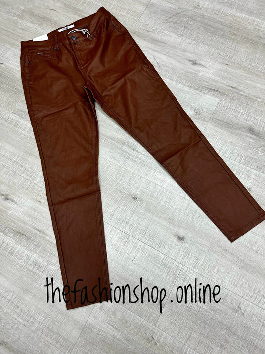 Premium tan leather look ladies fit skinny jeans sizes 10-20