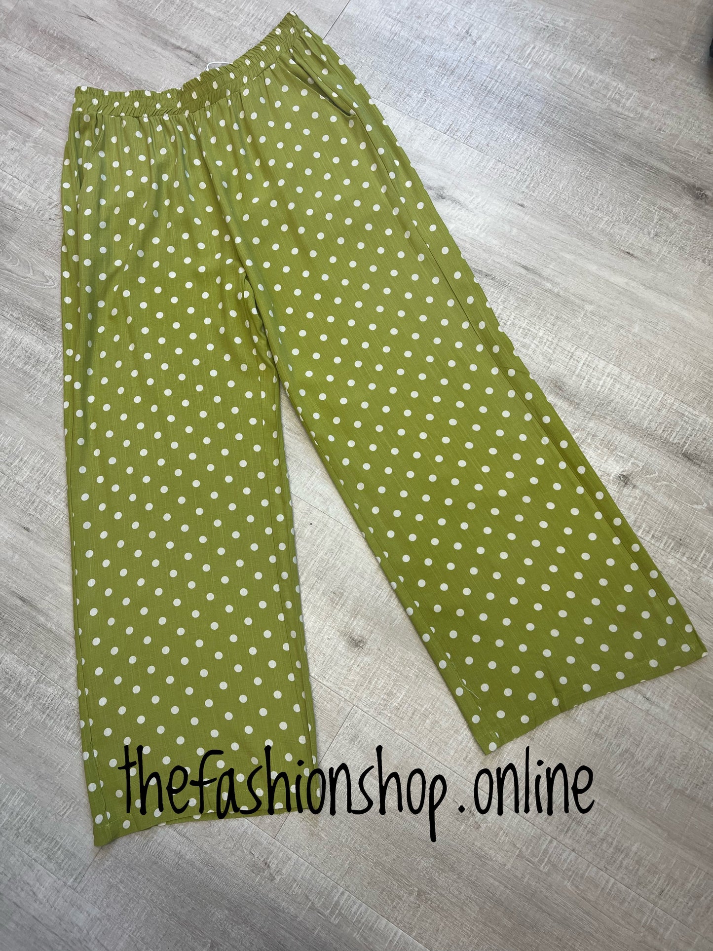 Lime polka dot palazzo trousers sizes 10-16