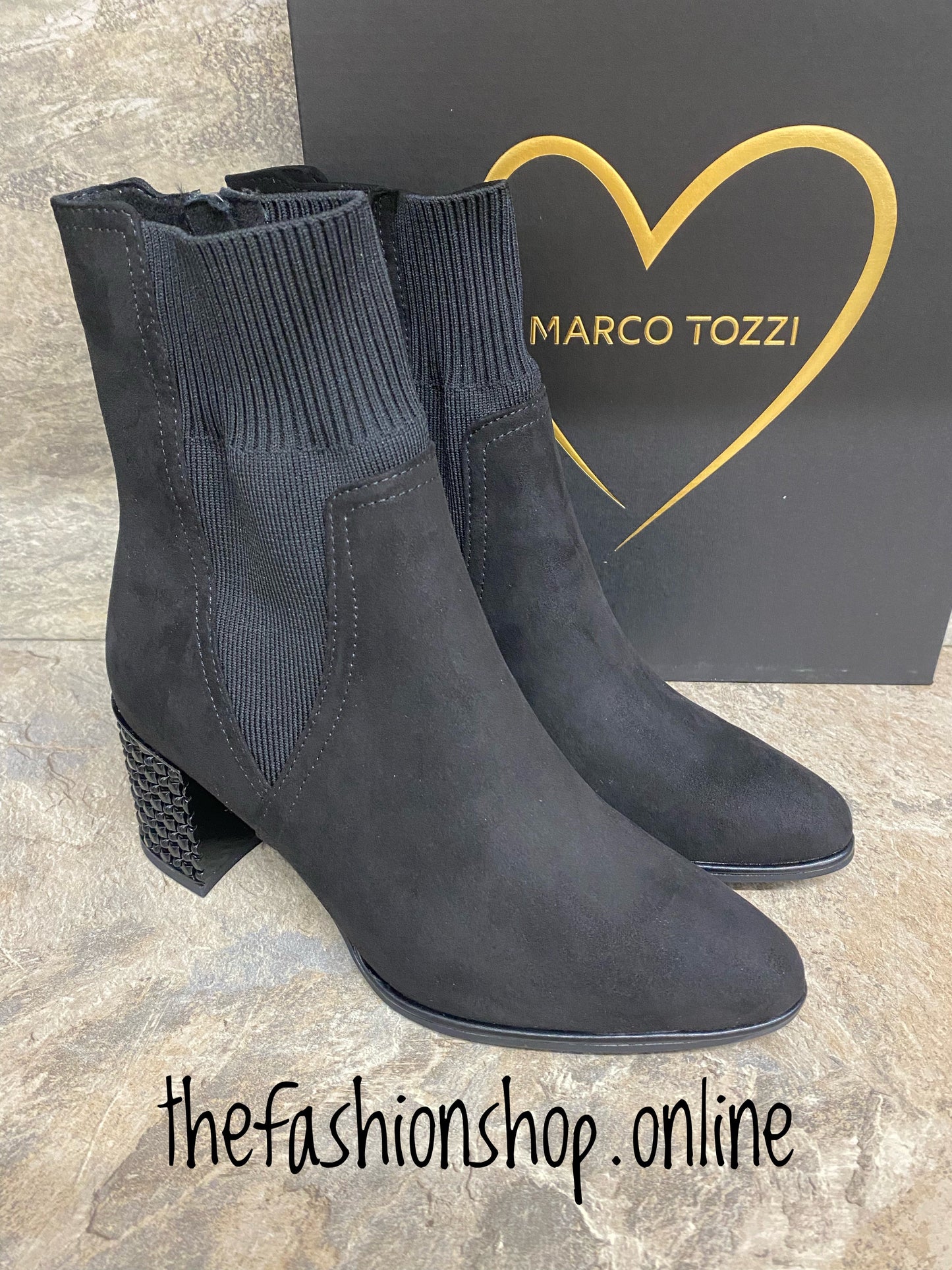 Marco Tozzi black contrast heel boot 4-9