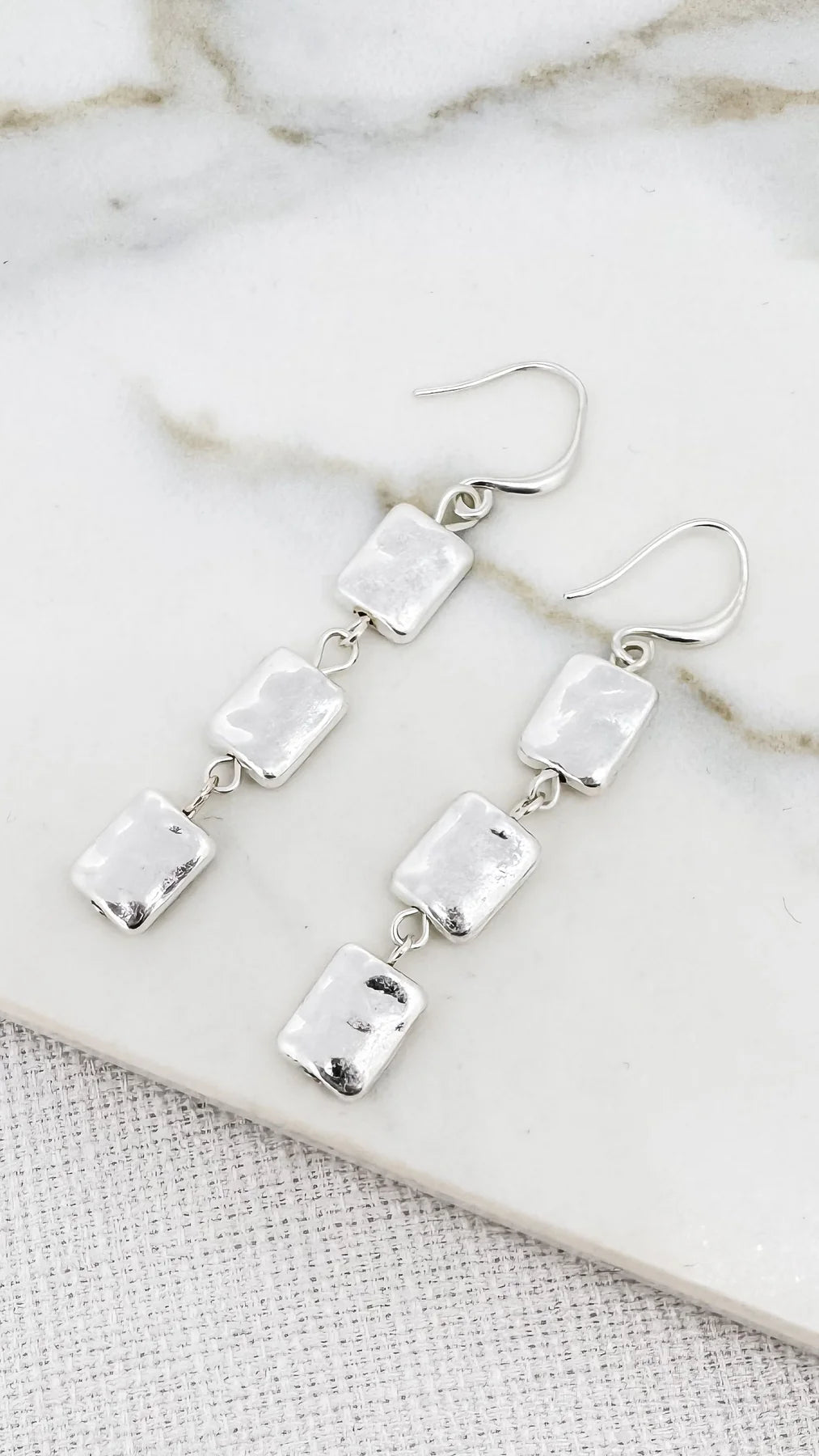 Envy silver hammered square drop earrings