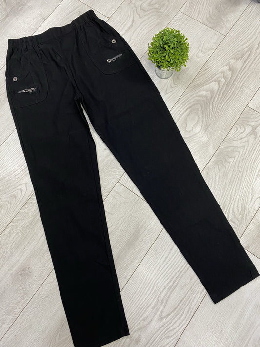 Black stretchy zip detail trousers