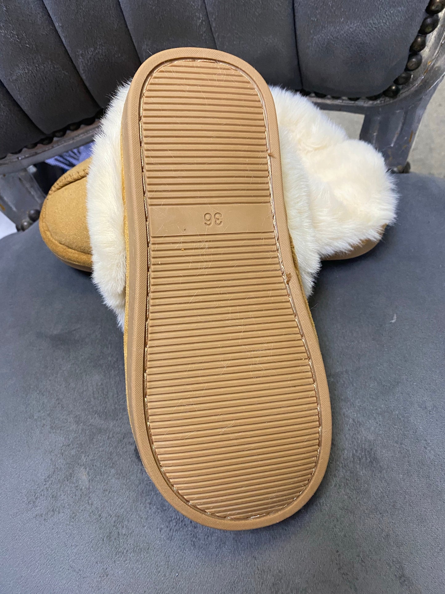 Tan faux suede faux fur slippers 3-8