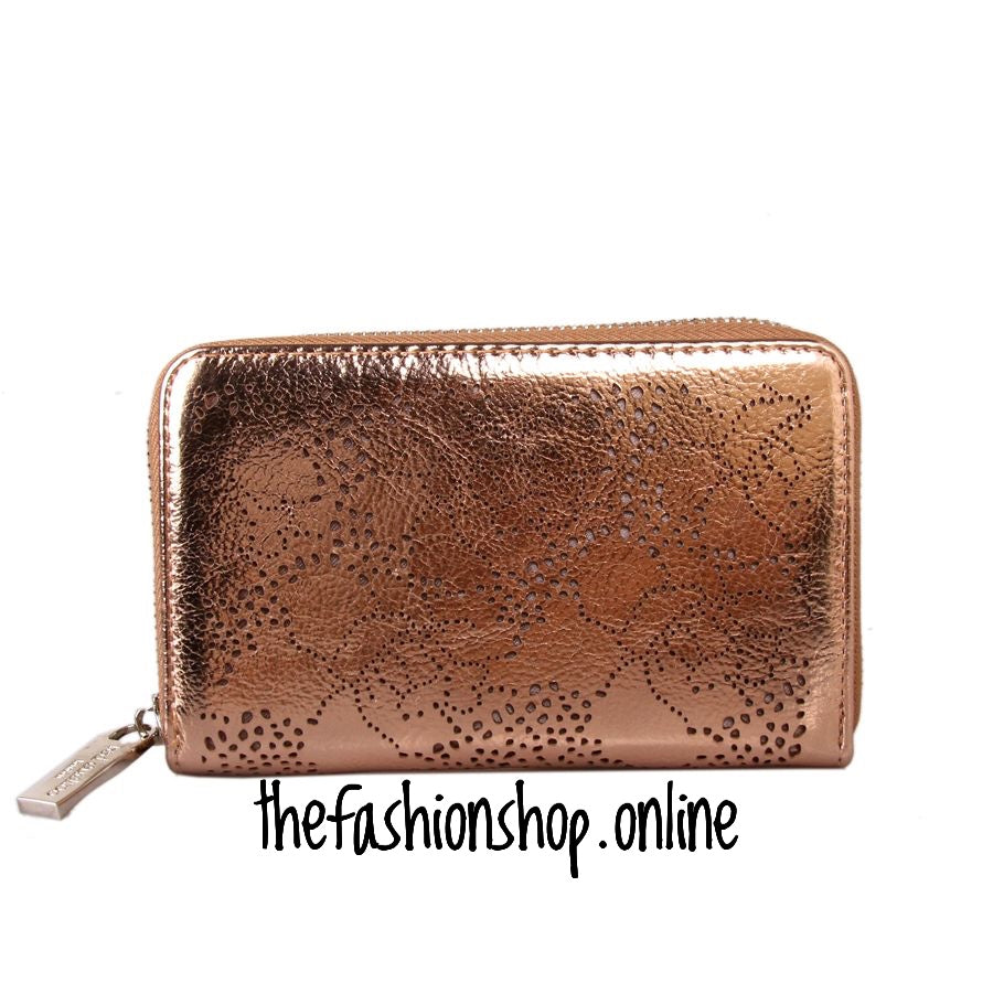 Red Cuckoo rose gold patterned purse