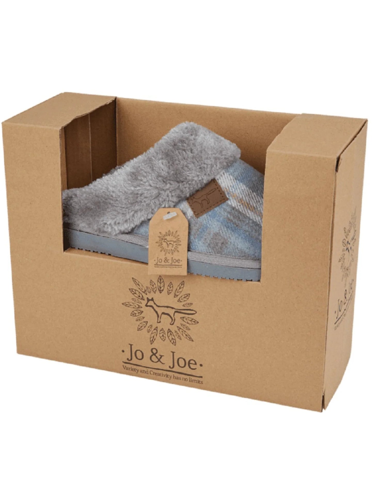 Slate grey Jo & Joe Shetland tartan faux fur slippers 3-8